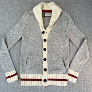 Bluenotes Knit Cardigan Sweater Women's S Gray Red Stripe Button Up